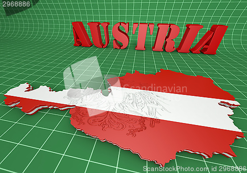 Image of map illustration of Austria with flag