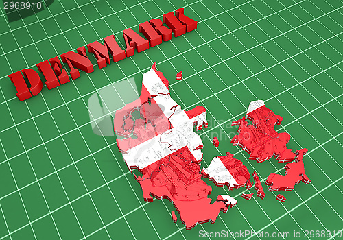 Image of map illustration of Denmark with flag