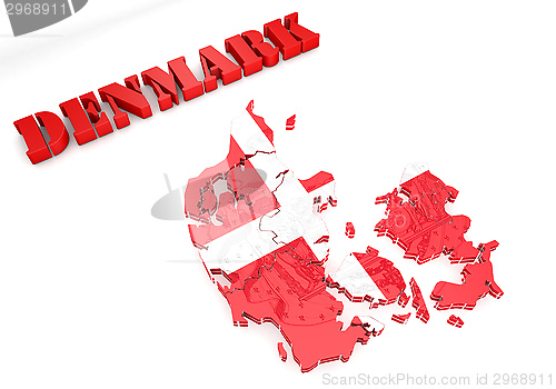 Image of map illustration of Denmark with flag