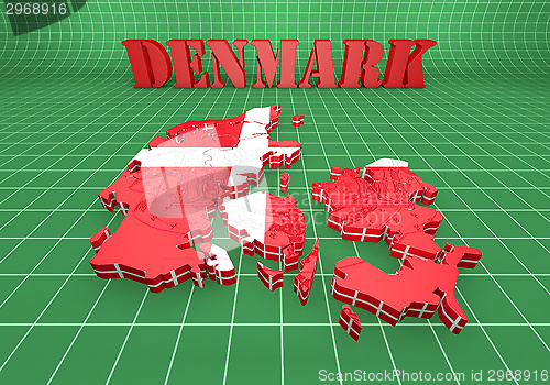Image of map illustration of Denmark with flag