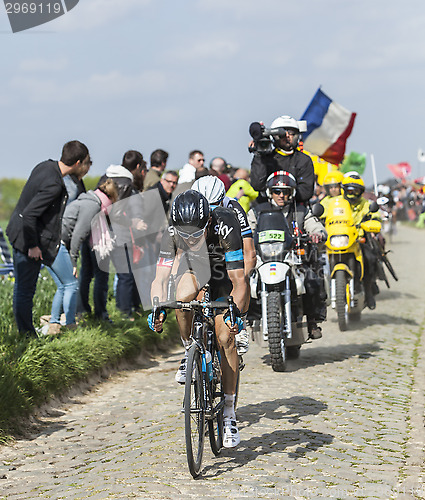 Image of The cyclist Geraint Thomas - Paris Roubaix 2014