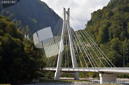 Image of A mountain cable bridge in the Caucasus