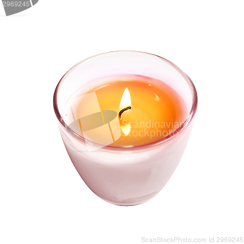 Image of Candle in Glass on White Background