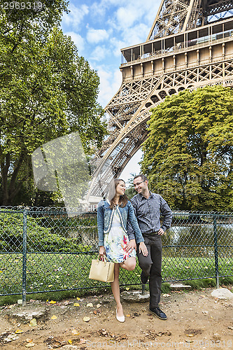Image of Young Couple Near the Eiffel Tower