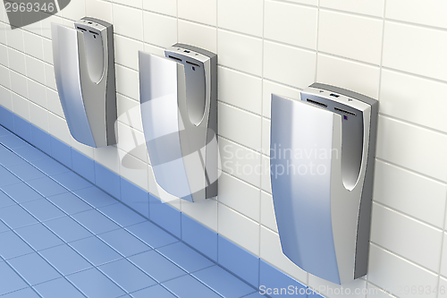 Image of Hand dryers in public washroom