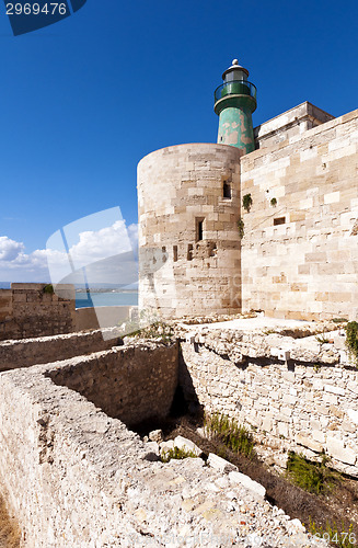 Image of Green lighthouse (Castello Maniace in Syracuse, Ortygia, Sicily)
