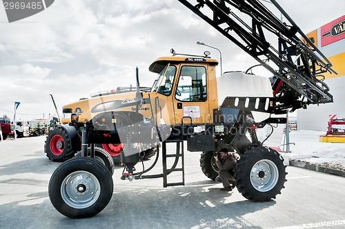 Image of High tractor on agricultural machinery exhibition