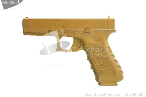 Image of Dirty orange training gun isolated on white