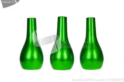 Image of Three bright green vases isolated