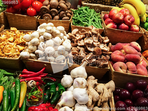 Image of Variety of vegetables and fruits at the market