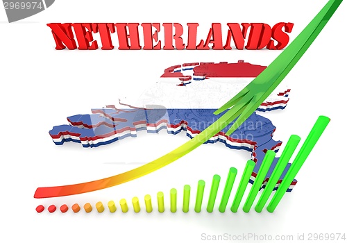 Image of Map illustration of Netherlands with flag