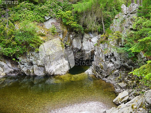 Image of River deep in mountain forest.