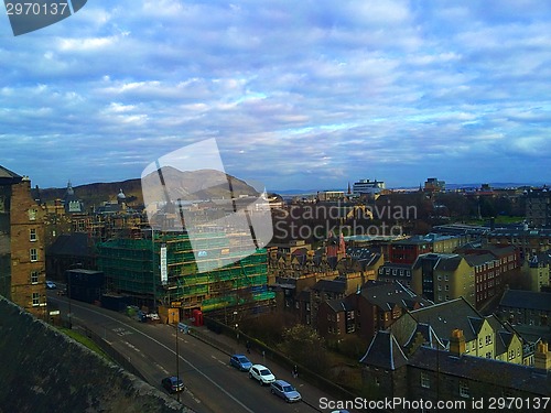 Image of Historic Town Houses and Colourful Shopfronts in Edinburgh Old Town