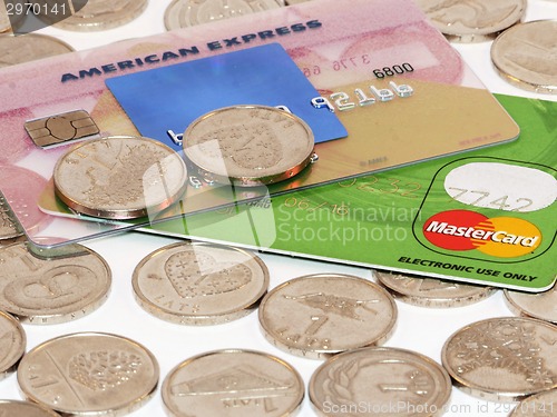 Image of Bunch of coins with credit card