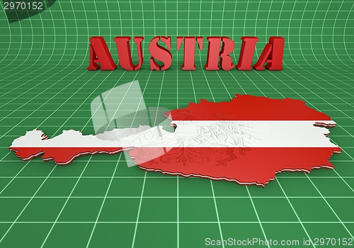 Image of map illustration of Austria with flag