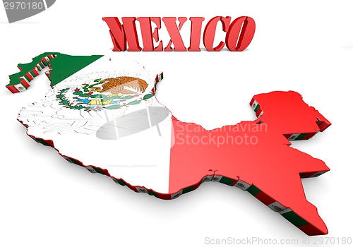 Image of map illustration of Mexico with flag