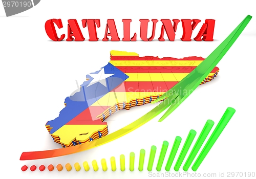 Image of map illustration of Catalonia with flag