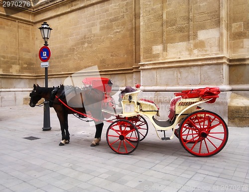 Image of Red Cart with horse in Spain, Mallorca