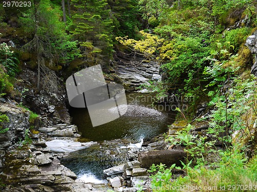 Image of River deep in mountain forest.