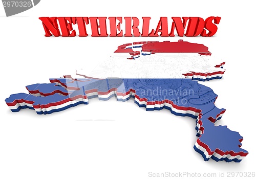 Image of Map illustration of Netherlands with flag