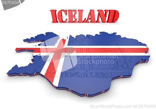 Image of map illustration of Iceland with flag