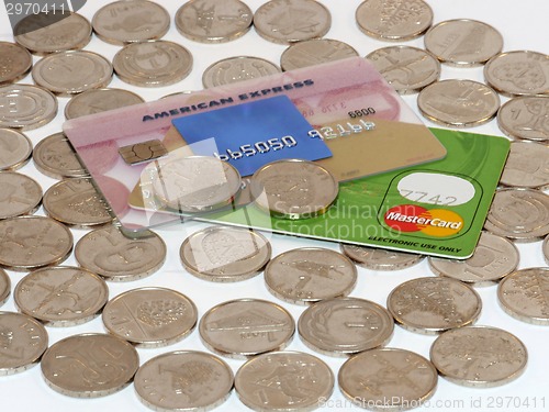 Image of Bunch of coins with credit card