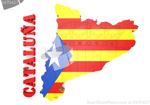 Image of map illustration of Catalonia with flag