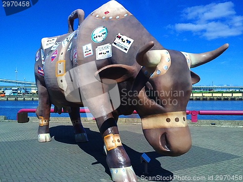 Image of Bull traveller monument in the Ventspils