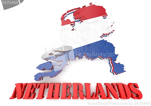 Image of Map illustration of Netherlands with flag