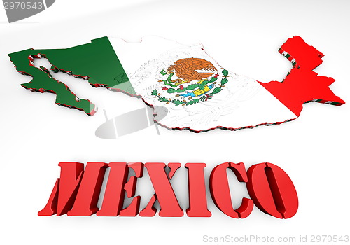 Image of map illustration of Mexico with flag