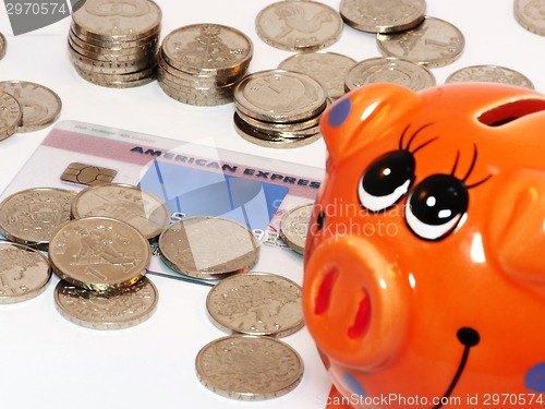 Image of Bunch of coins and piggy bank