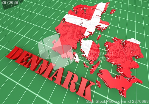 Image of map illustration of Denmark with flag