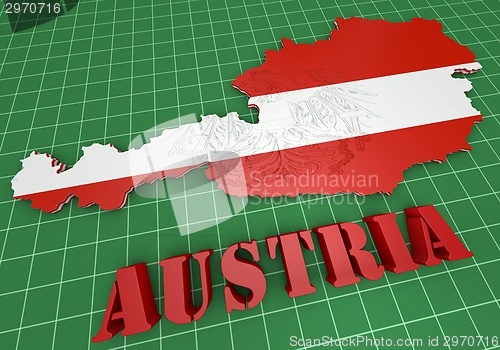 Image of map illustration of Austria with flag