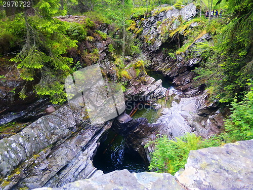 Image of River deep in mountain forest.