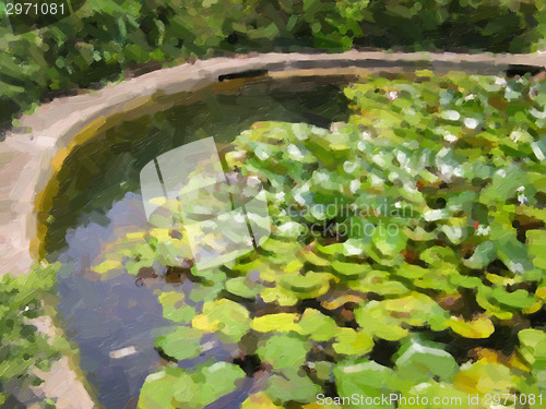 Image of Retro look Water lily Nimphaea oil paint