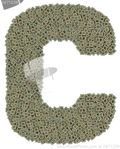 Image of letter C made of old and dirty microprocessors