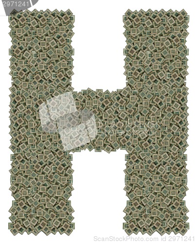 Image of letter H made of huge amount of old and dirty microprocessors