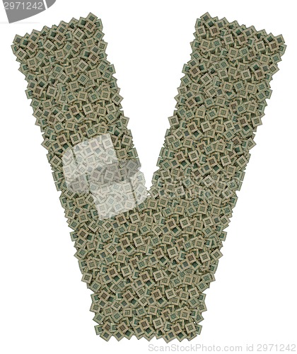 Image of letter V made of old and dirty microprocessors