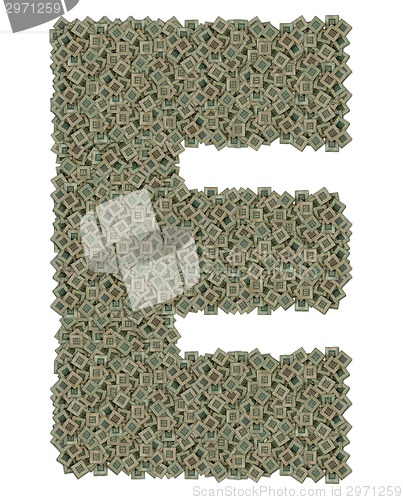 Image of letter E made of old and dirty microprocessors