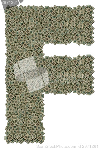 Image of letter F made of dirty microprocessors