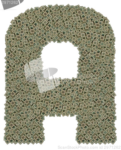 Image of letter A made of old and dirty microprocessors, isolated on white background