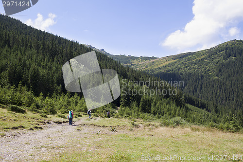 Image of Happy hikers in mountains