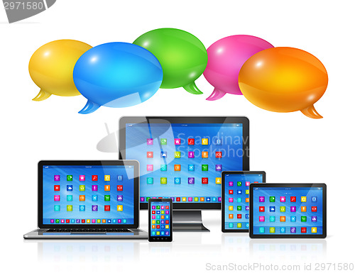 Image of Speech bubbles and computers set