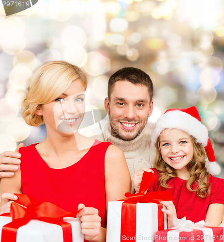 Image of happy family with gift boxes