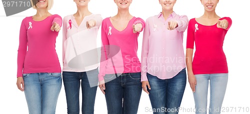 Image of close up of women with cancer awareness ribbons