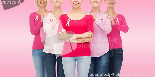 Image of close up of women with cancer awareness ribbons