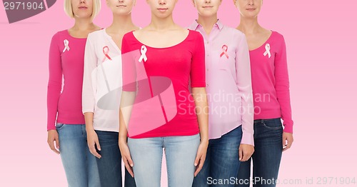 Image of close up of women with cancer awareness ribbons