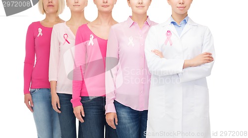 Image of close up of women with cancer awareness ribbons