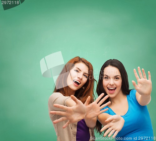 Image of smiling teenage girls having fun