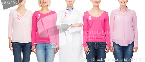 Image of close up of women with cancer awareness ribbons